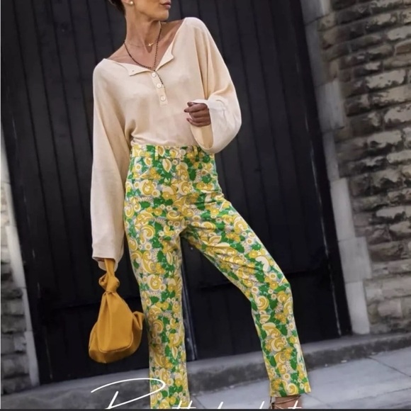 Zara Printed Pants Multicolored High Waist - Picture 3 of 5